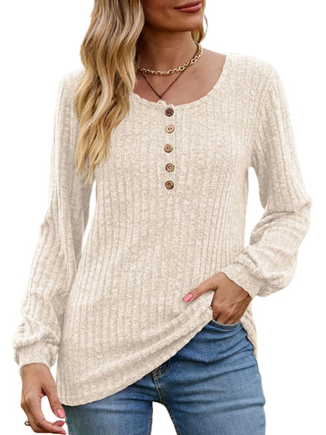 SHINE UP Shirts for Women Long Sleeve Crewneck Tunic Tops Casual Lightweight Pullover with Buttons