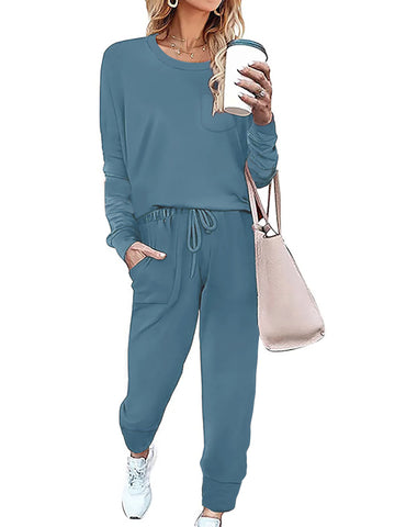 Shine Up Sweatsuit Sets for Women 2 Piece Lounge Set Loose Jogger Sets Fall Outfits Sets Solid Tracksuits with Pockets