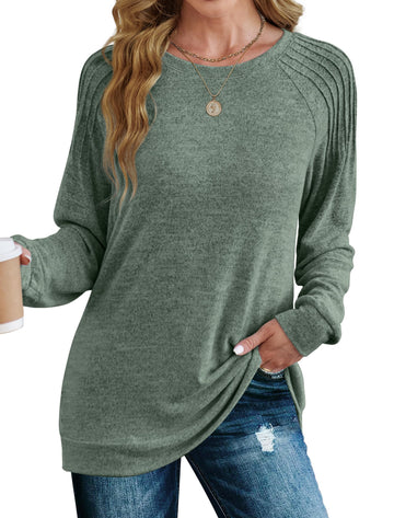 UVN Sweatshirt for Women Crewneck Pleated Long Sleeve Shirts Tunic Tops