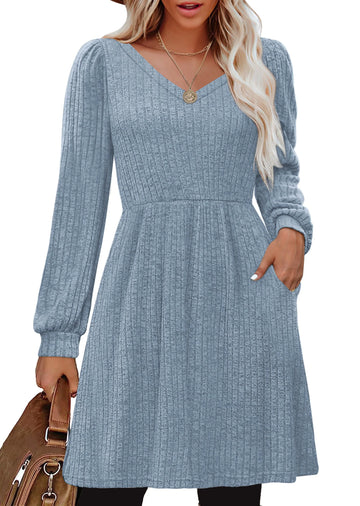 SHINE UP Dresses for Women Fall V Neck Long Sleeve Knee Length Dress with Pockets