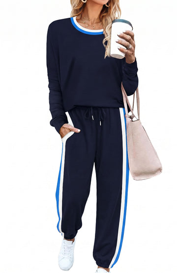 Shine Up Women 2 Piece Lounge Sets Striped Jogger Sets Fall Outfits Loose Sweatsuits with Pockets