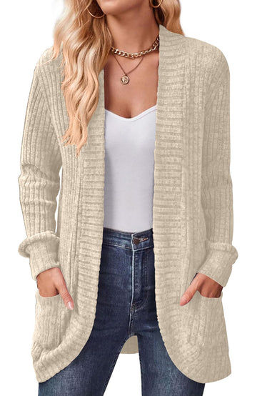 Shine Up Cardigan for Women Rib Knit Long Sleeve Tops Casual Lightweight Open Front Cardigans with Pockets