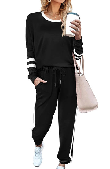 SHINE UP Sweatsuits Womens 2pcs Sets Jogger Set Casual 2 Piece Outfit Striped Sweatshirts Long Tracksuits