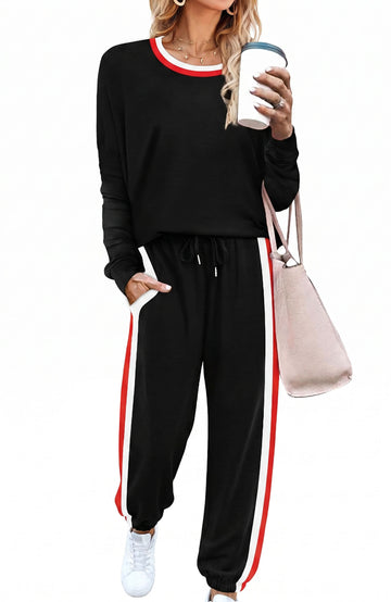 Shine Up Women 2 Piece Lounge Sets Striped Jogger Sets Fall Outfits Loose Sweatsuits with Pockets