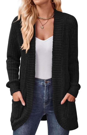 Shine Up Cardigan for Women Rib Knit Long Sleeve Tops Casual Lightweight Open Front Cardigans with Pockets