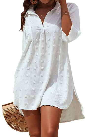 SHINE UP Summer Swimsuit Coverups for Womens Chiffon Bikini Swimwear Beach Cover-Ups Ladies Loose Pom Pom Shirt Dress