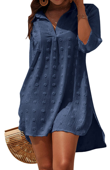 SHINE UP Summer Swimsuit Coverups for Womens Chiffon Bikini Swimwear Beach Cover-Ups Ladies Loose Pom Pom Shirt Dress