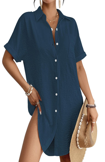 Shine Up Women Swimsuit Cover-ups Button Down Shirt Dress Summer Tops Bathing Suit Coverup