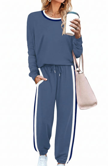 Shine Up Women 2 Piece Lounge Sets Striped Jogger Sets Fall Outfits Loose Sweatsuits with Pockets
