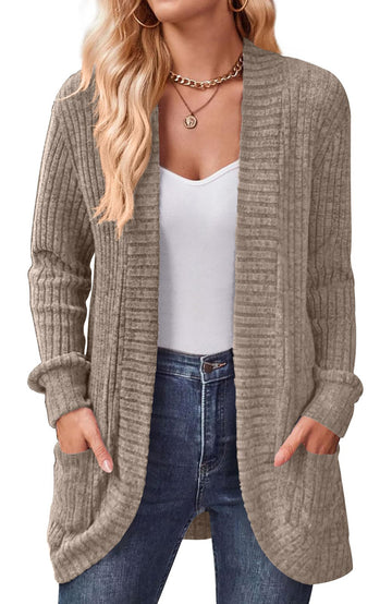 Shine Up Cardigan for Women Rib Knit Long Sleeve Tops Casual Lightweight Open Front Cardigans with Pockets