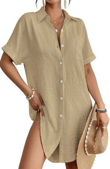 Shine Up Women Swimsuit Cover-ups Button Down Shirt Dress Summer Tops Bathing Suit Coverup