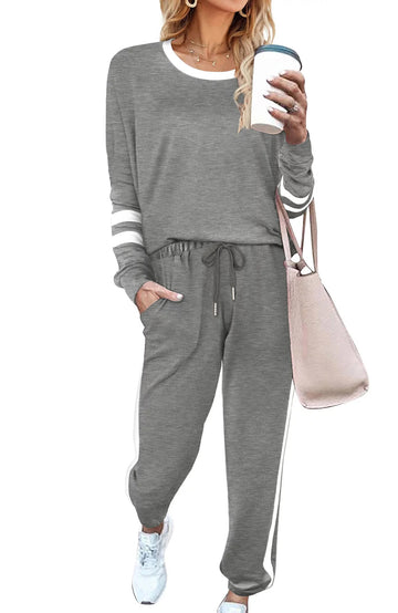 SHINE UP Sweatsuits Womens 2pcs Sets Jogger Set Casual 2 Piece Outfit Striped Sweatshirts Long Tracksuits