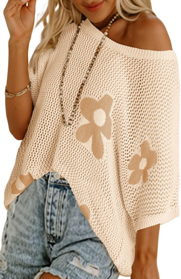 Shine Up Crochet Beach Coverups Women Swimsuits Summer Short Sleeve Blouses Knit Hollow Out Tops