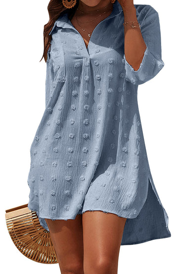 SHINE UP Summer Swimsuit Coverups for Womens Chiffon Bikini Swimwear Beach Cover-Ups Ladies Loose Pom Pom Shirt Dress