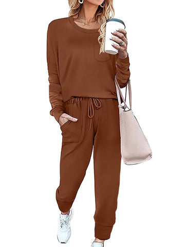 Shine Up Sweatsuit Sets for Women 2 Piece Lounge Set Loose Jogger Sets Fall Outfits Sets Solid Tracksuits with Pockets
