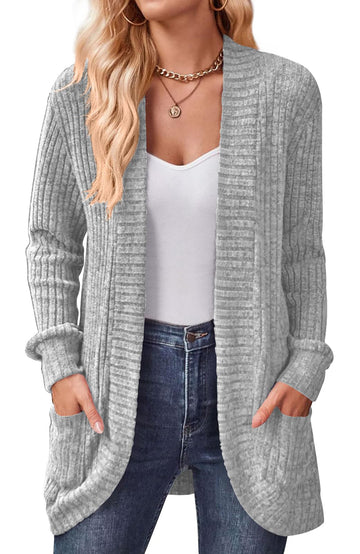Shine Up Cardigan for Women Rib Knit Long Sleeve Tops Casual Lightweight Open Front Cardigans with Pockets