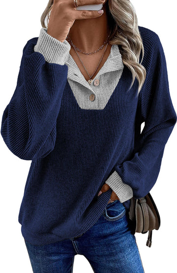 Shine Up Patchwork Sweatshirts for Women V Neck Long Sleeve Shirts Casual Pullover Tops