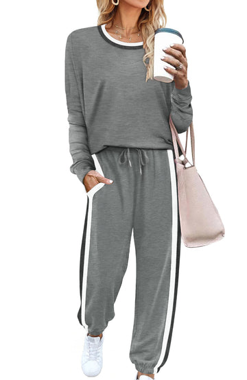 Shine Up Women 2 Piece Lounge Sets Striped Jogger Sets Fall Outfits Loose Sweatsuits with Pockets