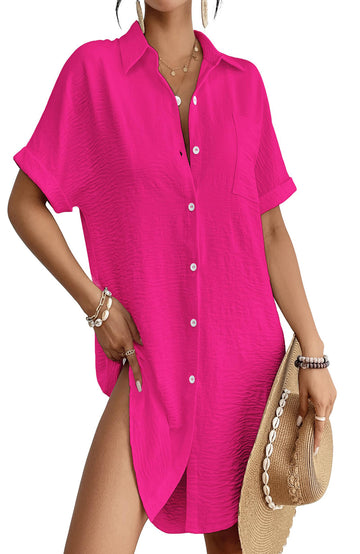 Shine Up Women Swimsuit Cover-ups Button Down Shirt Dress Summer Tops Bathing Suit Coverup