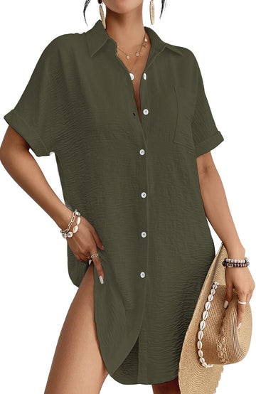 Shine Up Women Swimsuit Cover-ups Button Down Shirt Dress Summer Tops Bathing Suit Coverup