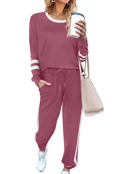 SHINE UP Sweatsuits Womens 2pcs Sets Jogger Set Casual 2 Piece Outfit Striped Sweatshirts Long Tracksuits