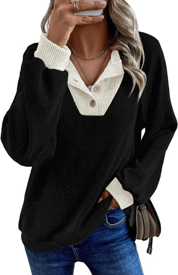 Shine Up Patchwork Sweatshirts for Women V Neck Long Sleeve Shirts Casual Pullover Tops