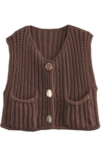 Shine Up Vest for Women Button Down Cardigan Sweater Sleeveless Crochet Knit Tops with Pockets