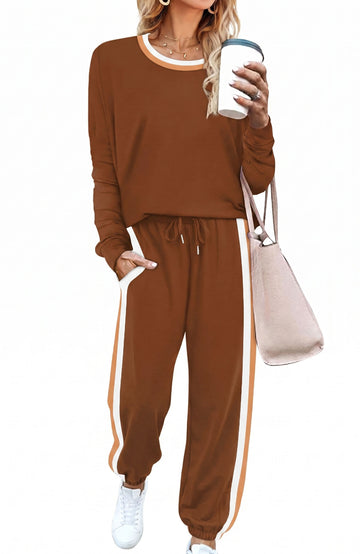 Shine Up Women 2 Piece Lounge Sets Striped Jogger Sets Fall Outfits Loose Sweatsuits with Pockets
