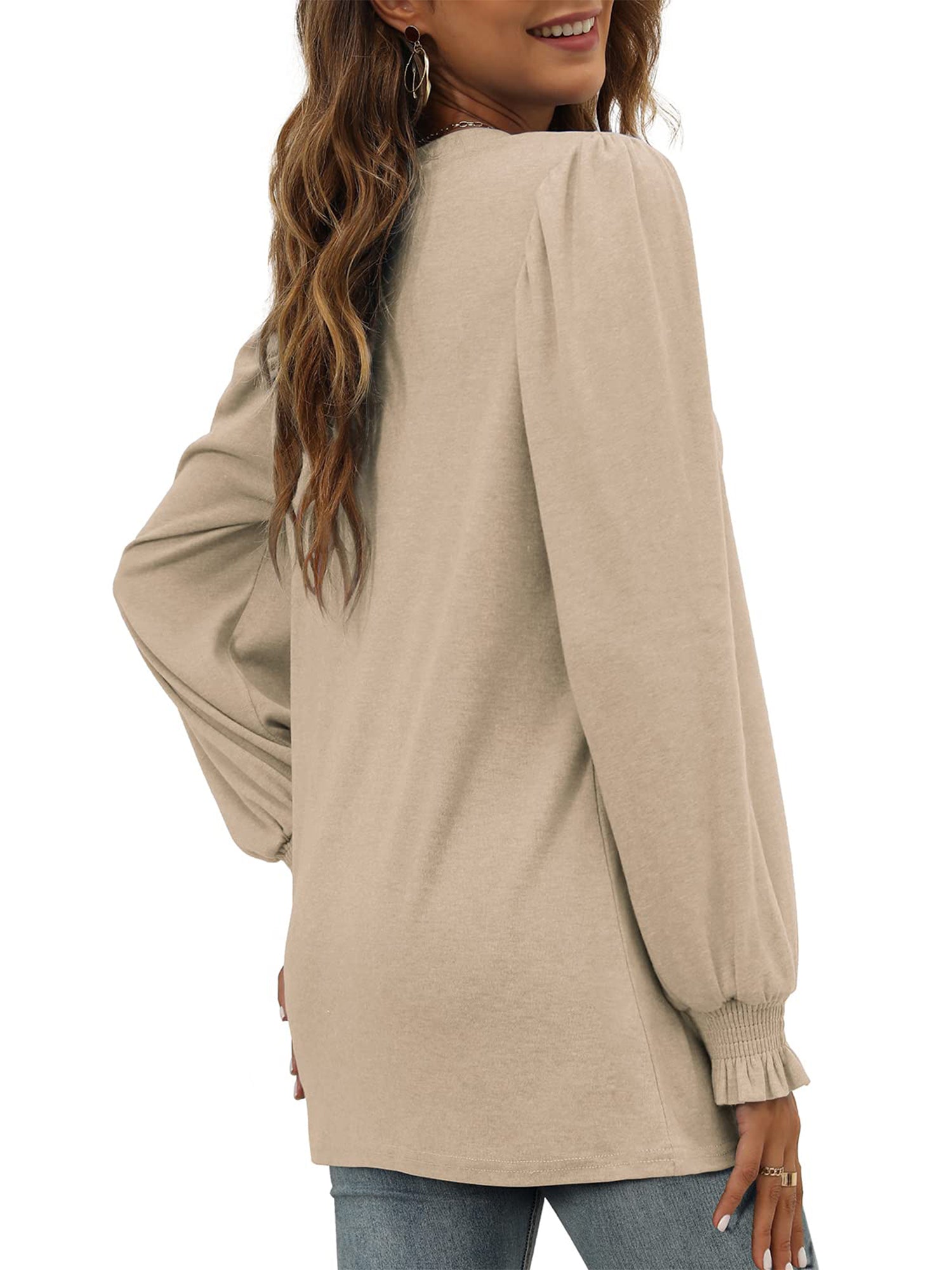 UVN Long Sleeve Shirts for Women Blouse Casual Puff Sleeve Crewneck Fall Shirt Tunic Tops