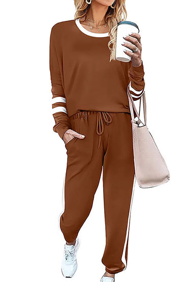 SHINE UP Sweatsuits Womens 2pcs Sets Jogger Set Casual 2 Piece Outfit Striped Sweatshirts Long Tracksuits