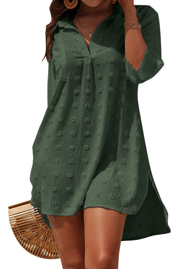 SHINE UP Summer Swimsuit Coverups for Womens Chiffon Bikini Swimwear Beach Cover-Ups Ladies Loose Pom Pom Shirt Dress