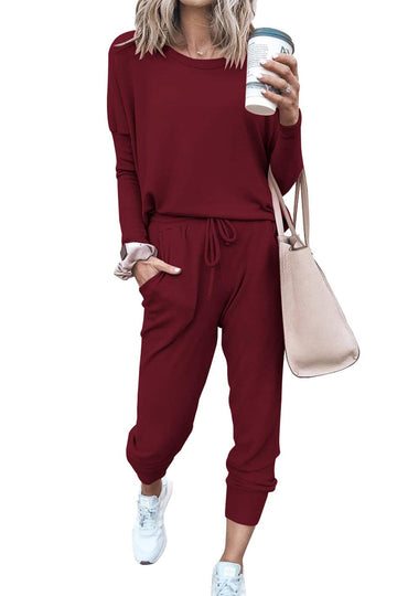 Shine Up Sweatsuit Sets for Women 2 Piece Lounge Set Loose Jogger Sets Fall Outfits Sets Solid Tracksuits with Pockets