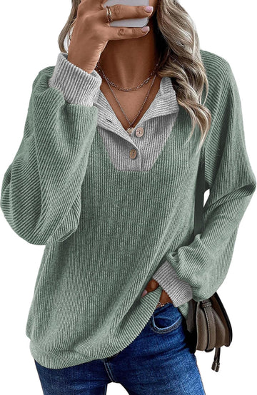Shine Up Patchwork Sweatshirts for Women V Neck Long Sleeve Shirts Casual Pullover Tops