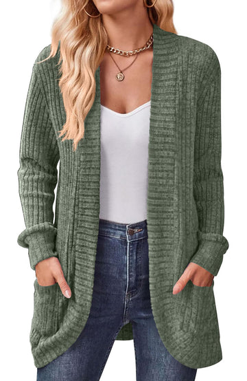 Shine Up Cardigan for Women Rib Knit Long Sleeve Tops Casual Lightweight Open Front Cardigans with Pockets