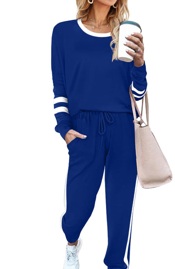 SHINE UP Sweatsuits Womens 2pcs Sets Jogger Set Casual 2 Piece Outfit Striped Sweatshirts Long Tracksuits