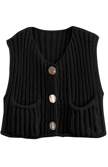 Shine Up Vest for Women Button Down Cardigan Sweater Sleeveless Crochet Knit Tops with Pockets
