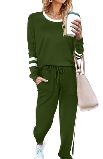 SHINE UP Sweatsuits Womens 2pcs Sets Jogger Set Casual 2 Piece Outfit Striped Sweatshirts Long Tracksuits