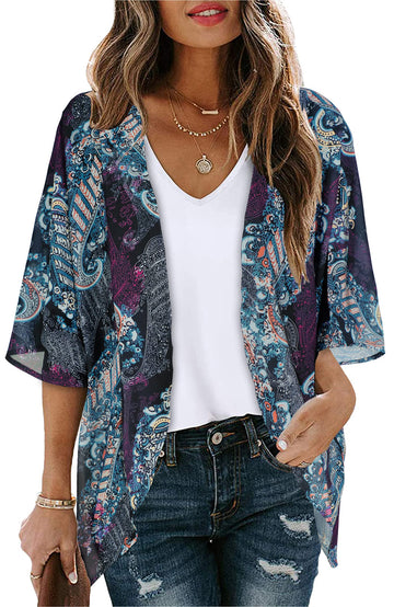 Shine Up Blouses for Women Print Kimono Plus Size Clothes Summer Casual Swimsuits Coverup Tops