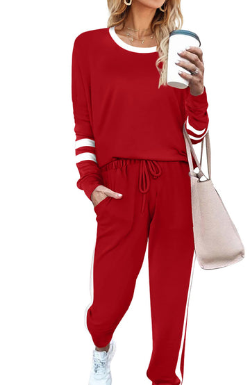SHINE UP Sweatsuits Womens 2pcs Sets Jogger Set Casual 2 Piece Outfit Striped Sweatshirts Long Tracksuits