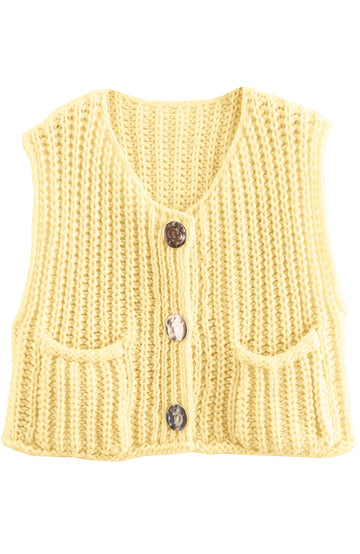 Shine Up Vest for Women Button Down Cardigan Sweater Sleeveless Crochet Knit Tops with Pockets