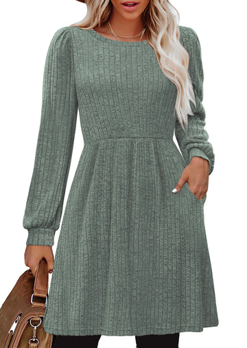 SHINE UP Dresses for Women Fall Crewneck Long Sleeve Knee Length Dress with Pockets
