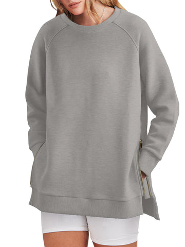 SHINE UP Sweatshirt for Women Long Sleeve Crewneck Tops Oversized Casual Pullover Shirts with Side Zipper
