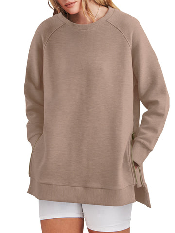 SHINE UP Sweatshirt for Women Long Sleeve Crewneck Tops Oversized Casual Pullover Shirts with Side Zipper